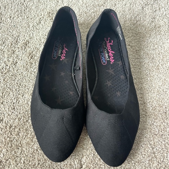 Skechers Cleo Style Knit Ballet Flat Black Almond Toe Slip On Stretch Fit - Picture 3 of 9